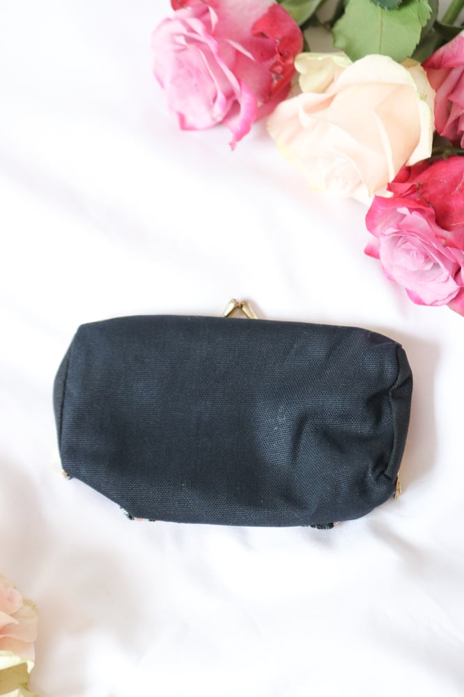 Image of Vintage Floral Needle Point Cosmetic Purse with Mirror 