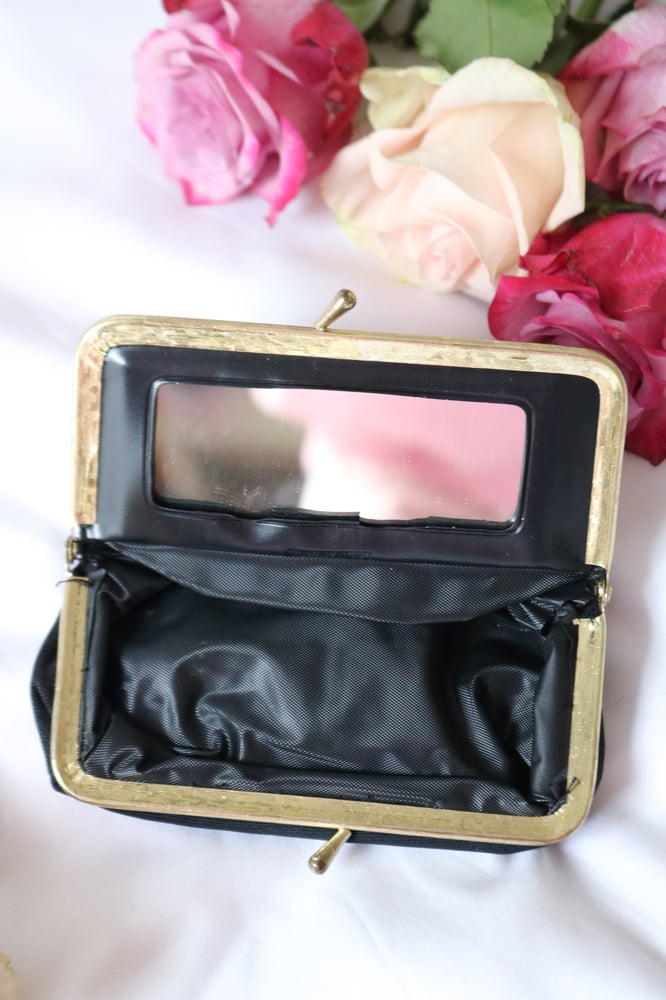 Image of Vintage Floral Needle Point Cosmetic Purse with Mirror 