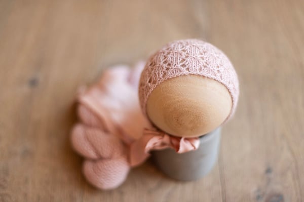 Image of Blush Summer Lace Knit Bonnet + Wrap 