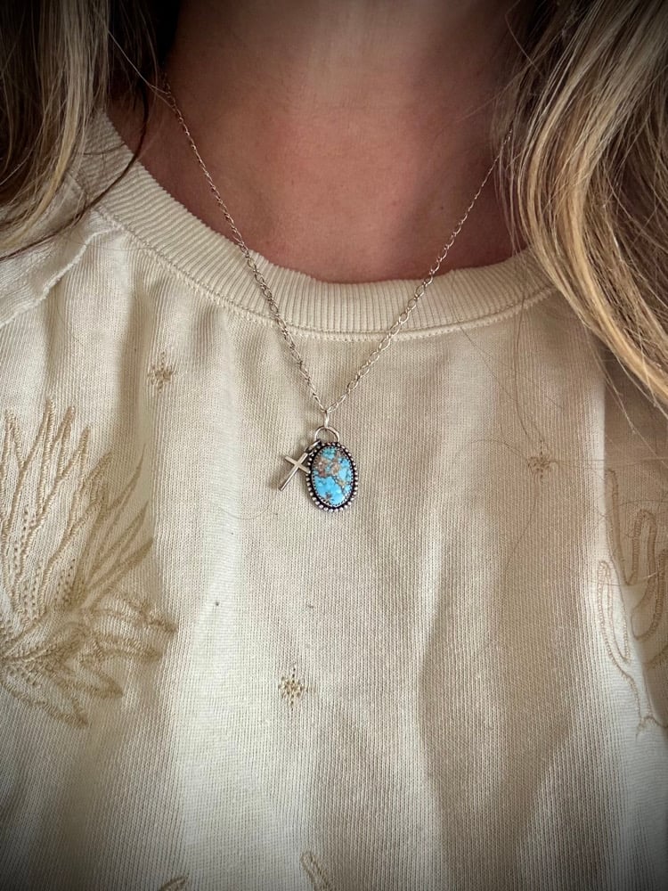 Image of PRE-ORDER: Dainty Turquoise & Cross Necklace - Choose your stone!