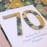 Image 1 of Birthday Card for Her. Number Happy Birthday Card. Teal.