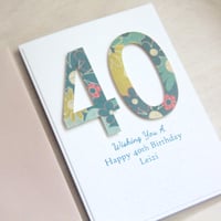 Image 4 of Birthday Card for Her. Number Happy Birthday Card. Teal.