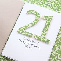 Image 1 of Birthday Card for Her. Number Happy Birthday Card. Green.