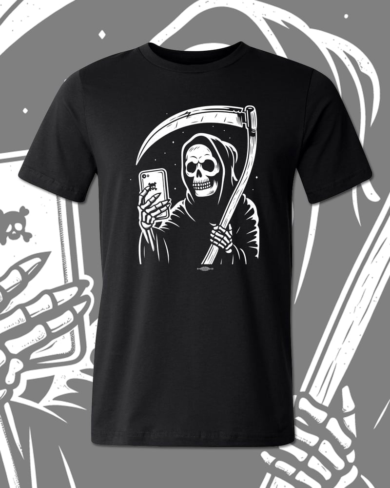 Image of Death Takes a Selfie, Men's and Ladies' tees