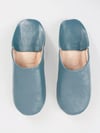 Moroccan Babouche Leather Slippers - Blue