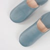 Moroccan Babouche Leather Slippers - Blue