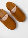 Moroccan Babouche Leather Slippers - Caramel