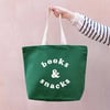Books & Snacks Tote Bag - Forest Green