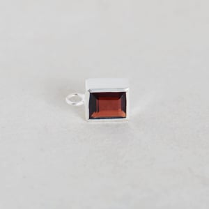 Image of Premium Fire Red Garnet rectangle cut silver necklace