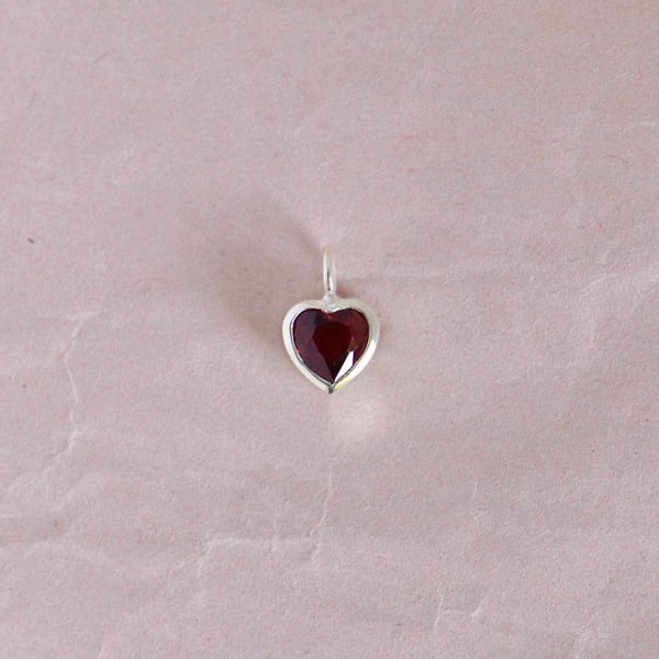 Image of The Bold Heart x Red Garnet heart shape mixed cut silver necklace