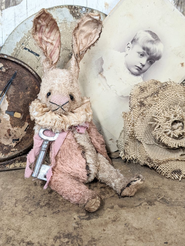 Image of 5" (7" incl ears)  Vintage Shabby PiNK & CReAM Rabbit by Whendi's Bears