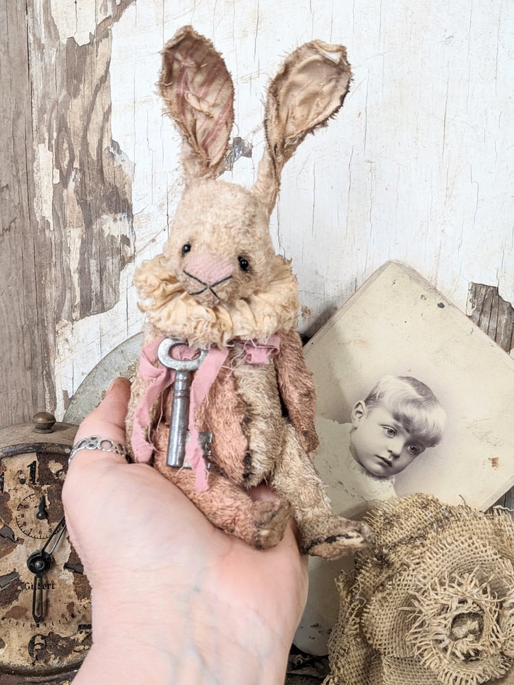 Image of 5" (7" incl ears)  Vintage Shabby PiNK & CReAM Rabbit by Whendi's Bears