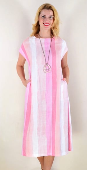 Image of Kylie Colourwave Linen/Cotton Dress - Pink