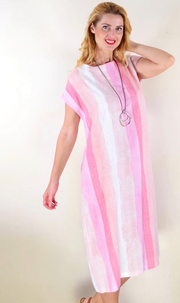 Image of Kylie Colourwave Linen/Cotton Dress - Pink