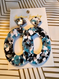 Image 3 of Abstract Blue Marble Earrings 