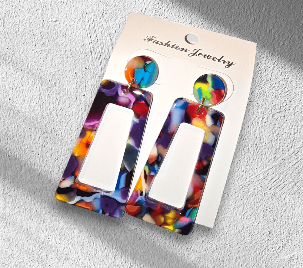 Image of Multicolor Abstract Geo Earrings 