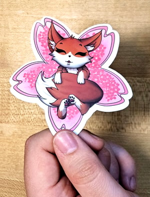 Image of Cherry Blossom Sleeping Fox Sticker