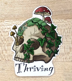 Image of Thriving Skull With Mushrooms Vinyl Sticker