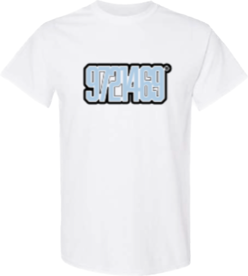 Image of Powder Blue TRIO White Tee  - 9721469™  (Icy Blue/Black)