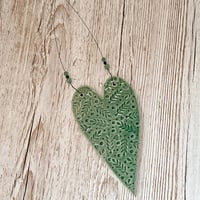 Image 2 of Large Jade Green Textured Heart with Beads