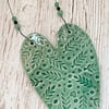 Large Jade Green Textured Heart with Beads