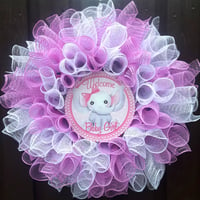 XL Handmade New Baby Girl Announcement Wreath,Nursery Wall Decor, Deco Mesh Baby Welcome Wreath
