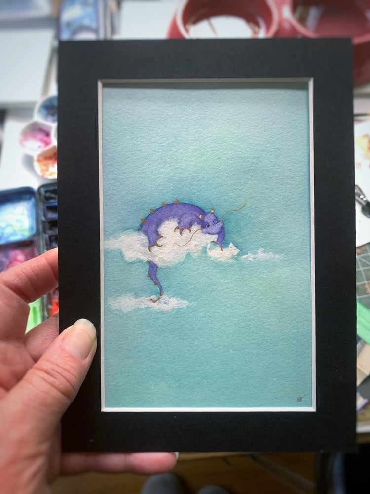 Image of Fluffy - an original tiny watercolor 