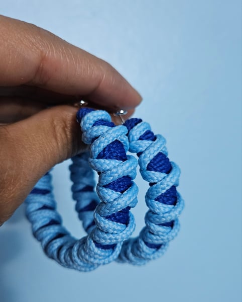 Image of Blue  Criss Cross Shoe Lace hoop earring