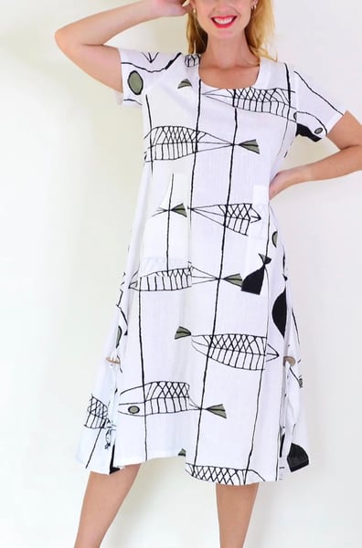 Image of Fish Cotton Linen Dress - White