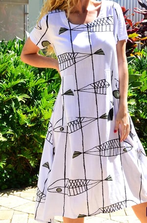 Image of Bella Fish Cotton Linen Dress - White