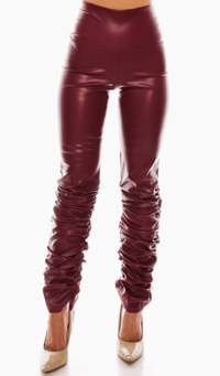 Image 1 of Faux Leather High Waist Ruched Pants