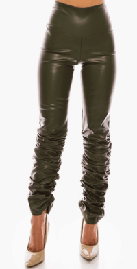 Image 2 of Faux Leather High Waist Ruched Pants