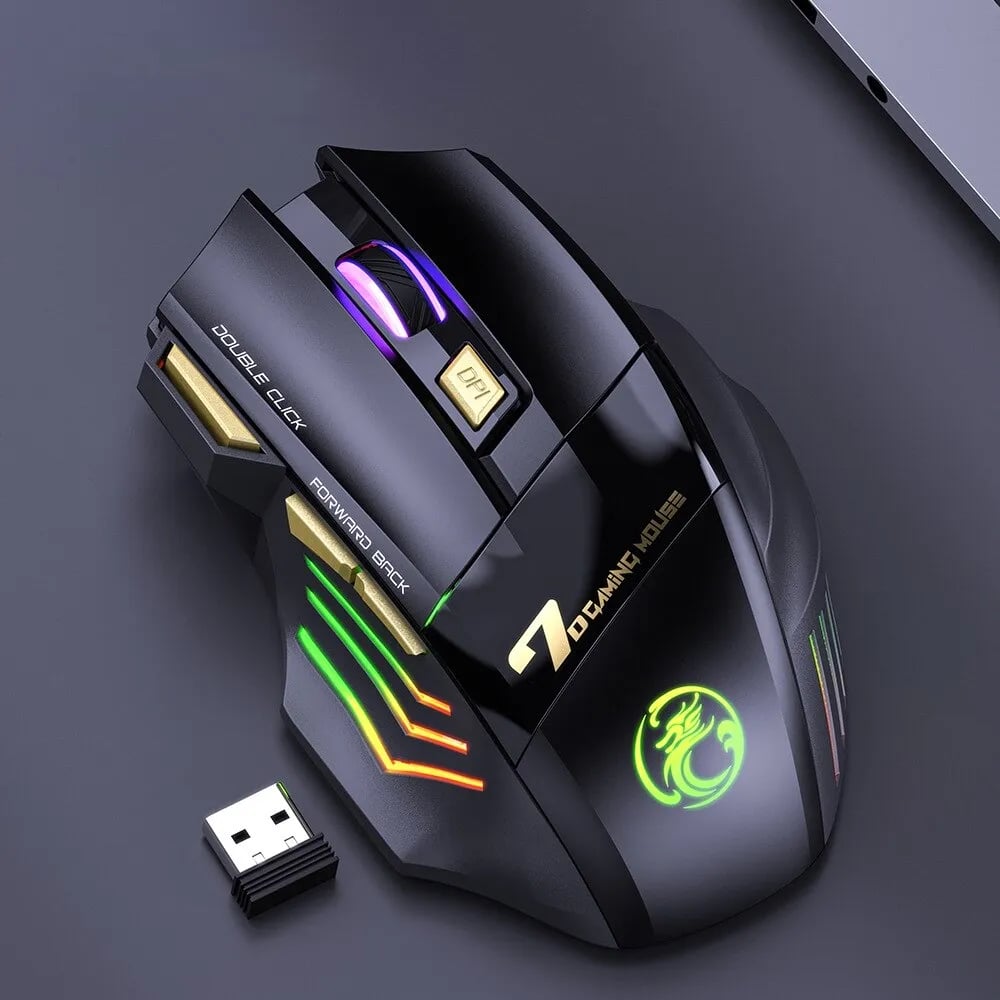 Image of Wireless Gaming Mouse USB IMICE GW-X7 3200DPI Dual Mode Rechargeable 7 Keys 2.4Ghz Silent Mouse Blue