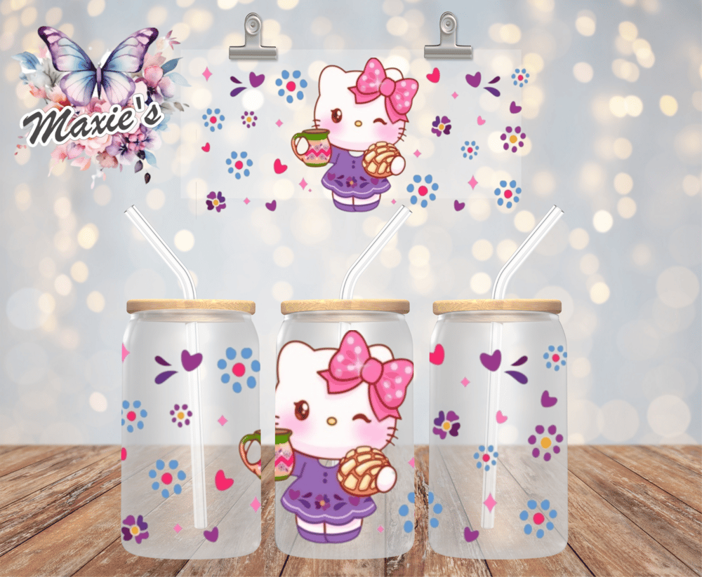 Image of Coquette Kitty Loves Concha Graphic Design 16oz. UVDTF Cup Wrap 