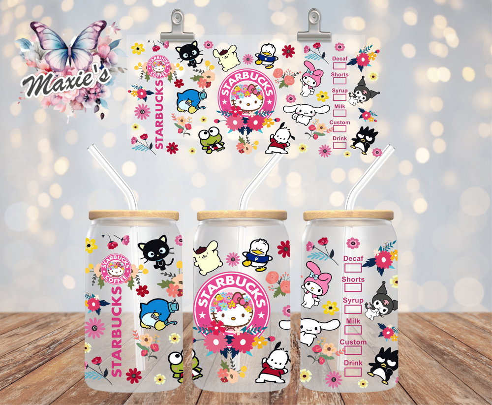 Image of Kitty & Friends Starbbie Graphic Design 16oz. UVDTF Cup Wrap 