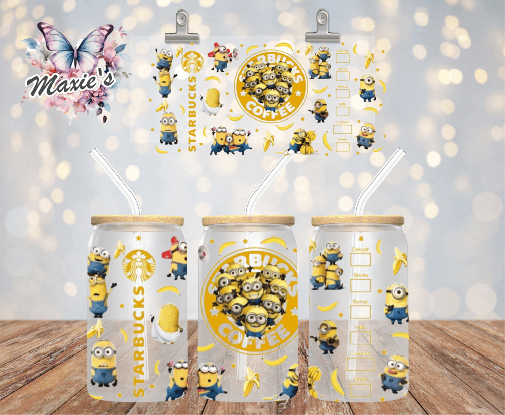 Image of Happy Minions Starbbie Graphic Design 16oz. UVDTF Cup Wrap 