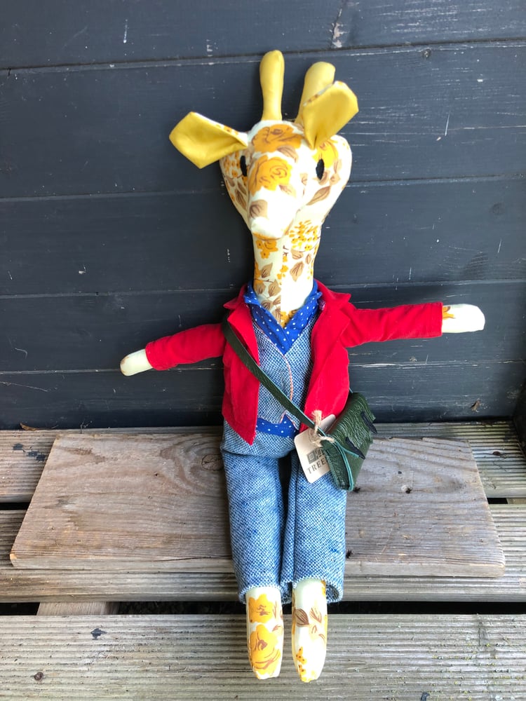 Image of Handmade toy giraffe and their leather satchel