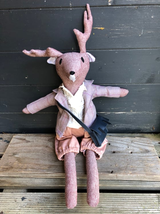 Image of Handmade toy Reindeer and their leather satchel