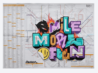 Smile More Often by Skyhigh. Original graffiti art on large rail map.