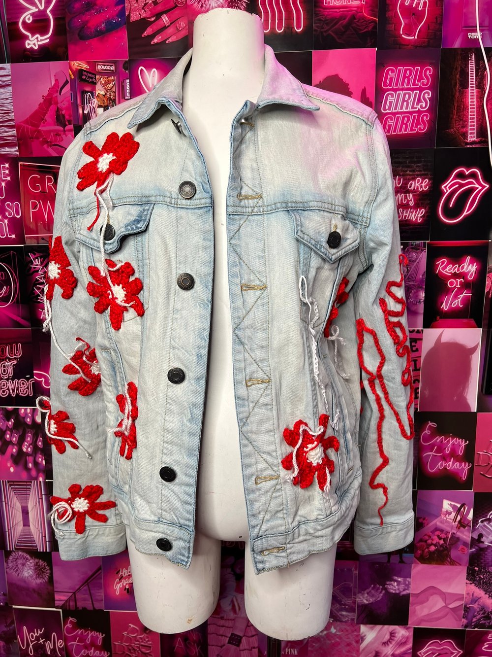 Image of Crochet Embellished Jean Jacket (One of a kind design)