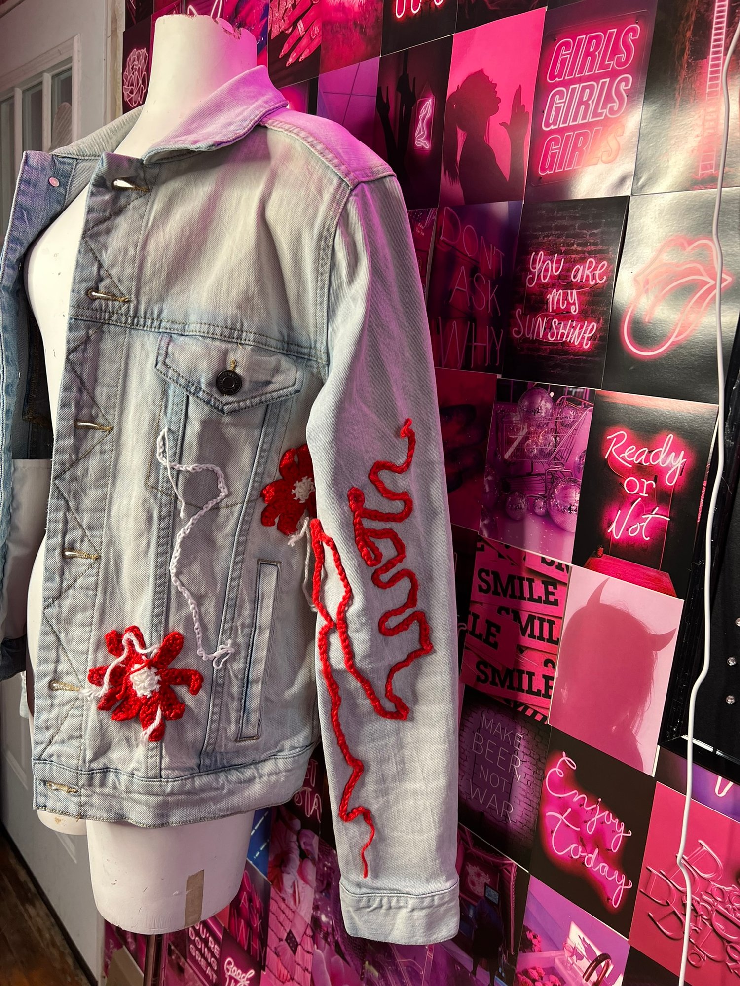 Image of Crochet Embellished Jean Jacket (One of a kind design)