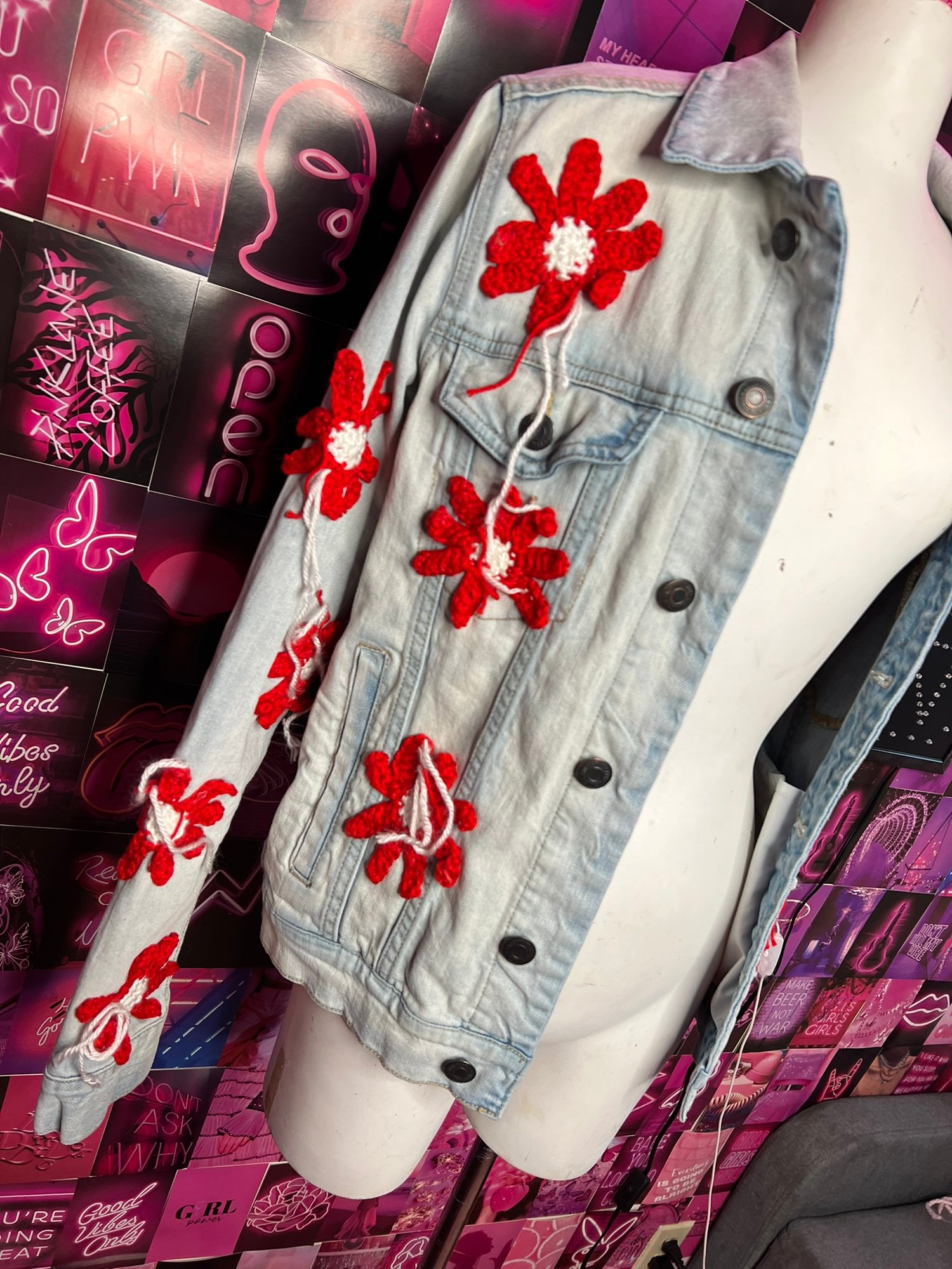 Image of Crochet Embellished Jean Jacket (One of a kind design)