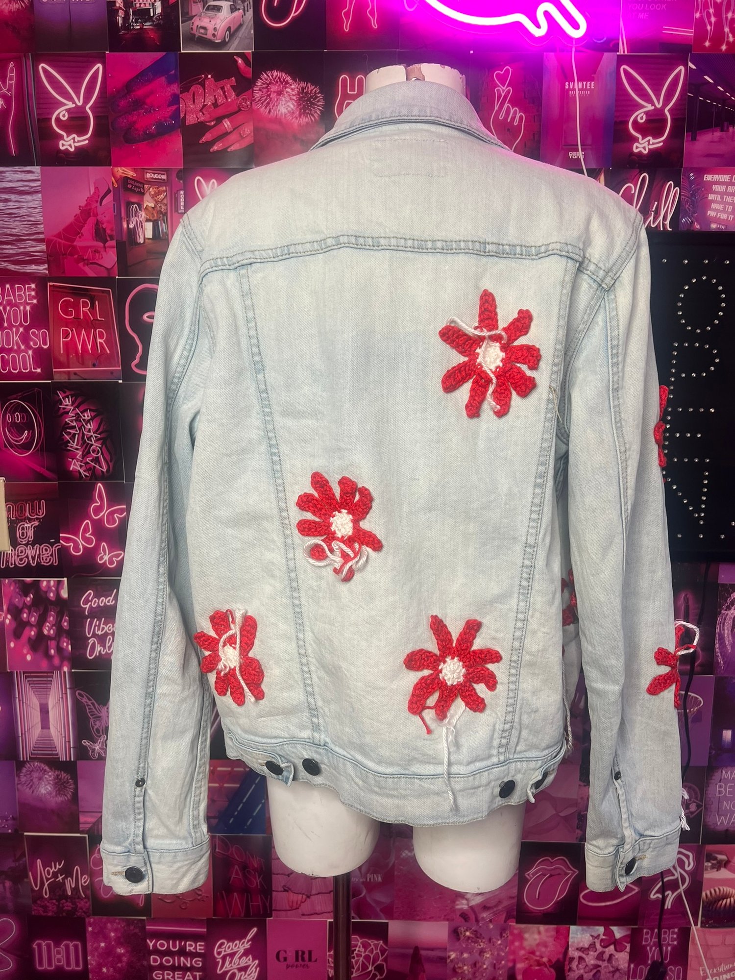 Image of Crochet Embellished Jean Jacket (One of a kind design)