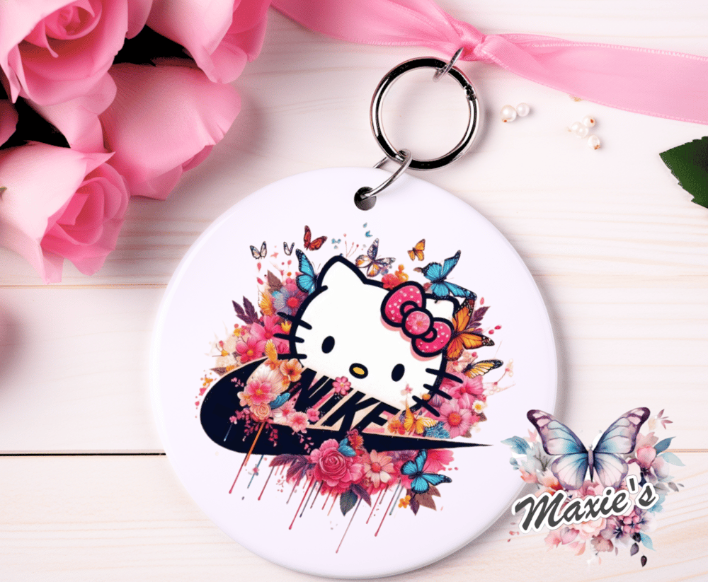Image of Color Splash Kitty & Butterflies Graphic Design UVDTF Keychain Decal 