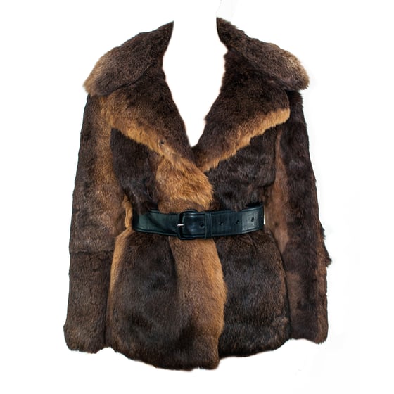 Image of Brown Coney Fur Vintage Short Belted Coat
