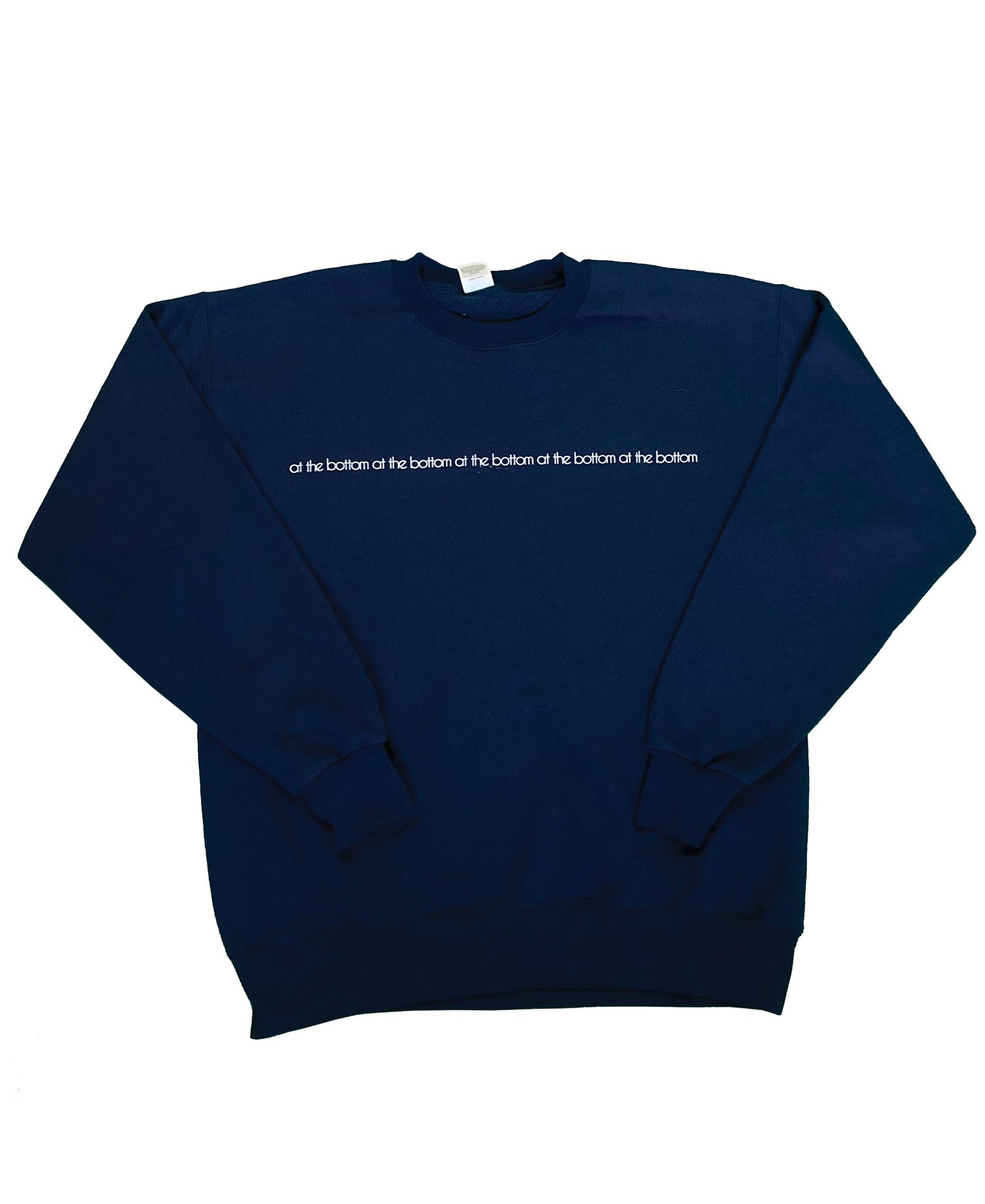 at the bottom strip navy crew neck size large