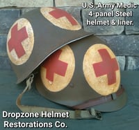 Image 3 of WWII M1 Helmet Front Seam U.S. Army Medic & WWII Westinghouse Liner set. 4-Panel