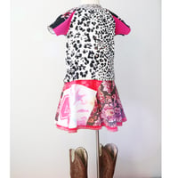 Image 2 of floral magenta black and white patchwork 4T courtneycourtney short sleeve raglan sweater top shirt