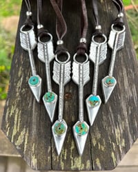 Image 2 of WL&A Handmade Large Sterling Silver Old Style Heishi Royston Arrow Pendants - Sz 4.25"