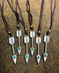Image 1 of WL&A Handmade Large Sterling Silver Old Style Heishi Royston Arrow Pendants - Sz 4.25"